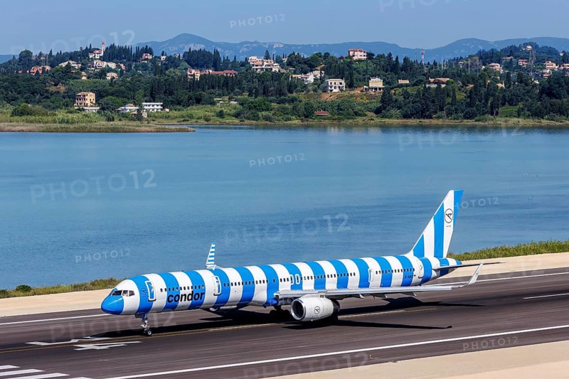 A Condor Boeing 757-300 aircraft with the registration D-ABOI at Corfu Airport, Greece, Europe