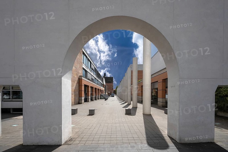 Street of Human Rights, the artwork created by the Israeli artist Dani Karavan in 2013, left and right the Germanic National Museum, Kartäusergasse 1, Nuremberg, Middle Franconia, Bavaria, Germany, Europe