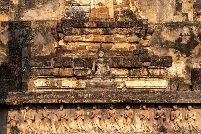 Buddha statue in the central Buddhist temple Wat Mahathat, UNESCO World Heritage Sukhothai Historical Park, Thailand, Asia