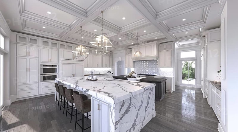 Modern kitchen with a stainless steel refrigerator and oven. Home renovation and upgrades, AI generated