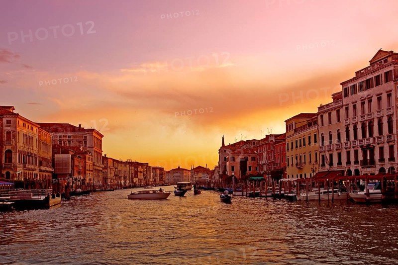 Venice, sunset Italy Canale Grande boats gondolas