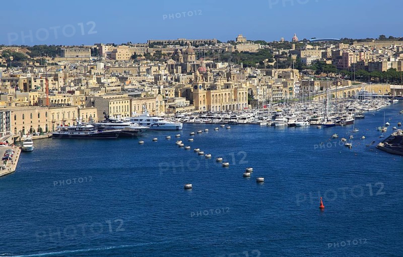 View of boats at moorings Grand Harbour Marina, Vittoriosa, Valletta, Malta, Europe