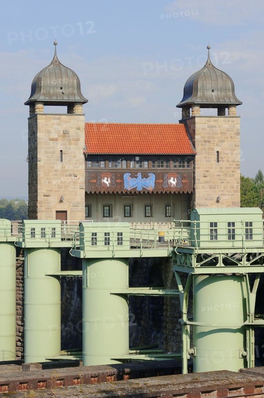Old shaft lock, Henrichenburg boat lift, Waltrop lock park, Route of Industrial Heritage, North Rhine-Westphalia, Germany, Europe