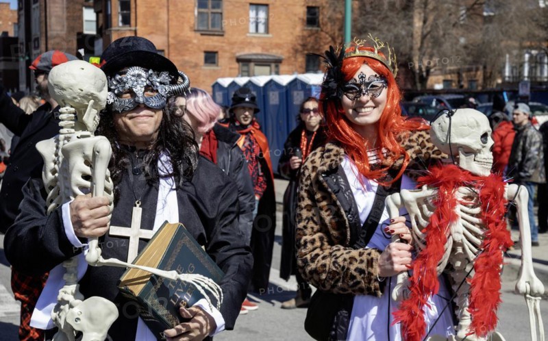 Detroit, Michigan, The Marche du Nain Rouge celebrates the coming of spring and banishes the Nain Rouge (Red Dwarf) from the city. Legend dating from the founding of Detroit in 1701 says that Le Nain Rouge is an evil spirit responsible for many of the ills haunting the city. The annual event to drive Le Nain from Detroit now has the feel of Mardi Gras, with a parade, street theater, costumes, and food and drink