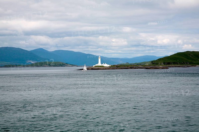 Lismore lighthouse on Eilean Musdile, Firth of Lorne, entrance to Loch Linnhe designed by Robert Stevenson 1833, Lismore Island, Argyll and Bute, Scotland, UK