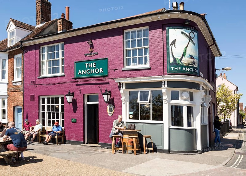 Newly painted The Anchor public house, Woodbridge, Suffolk, England, UK May 2018