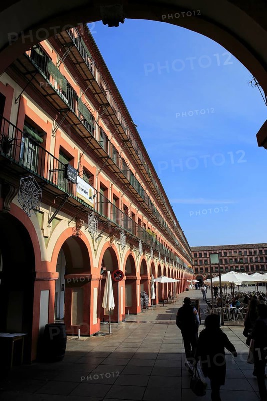 Historic buildings in Plaza de Corredera seventeenth century colonnaded square, Cordoba, Spain, Europe