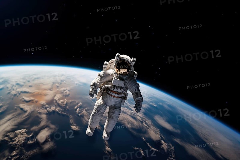 Astronaut Floating Above Earth in Space with extravehicular mobility unit and backpack. Wonder and awe of space exploration and science, AI generated