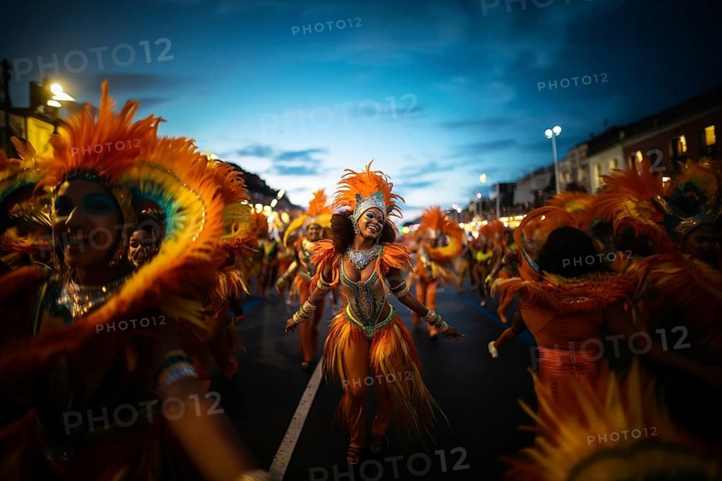 Captivating image capturing the essence of the Rio Carnival, showcasing a dancer adorned in an elaborate, vibrant costume, embodying the spirit and energy of this iconic festival, AI generated