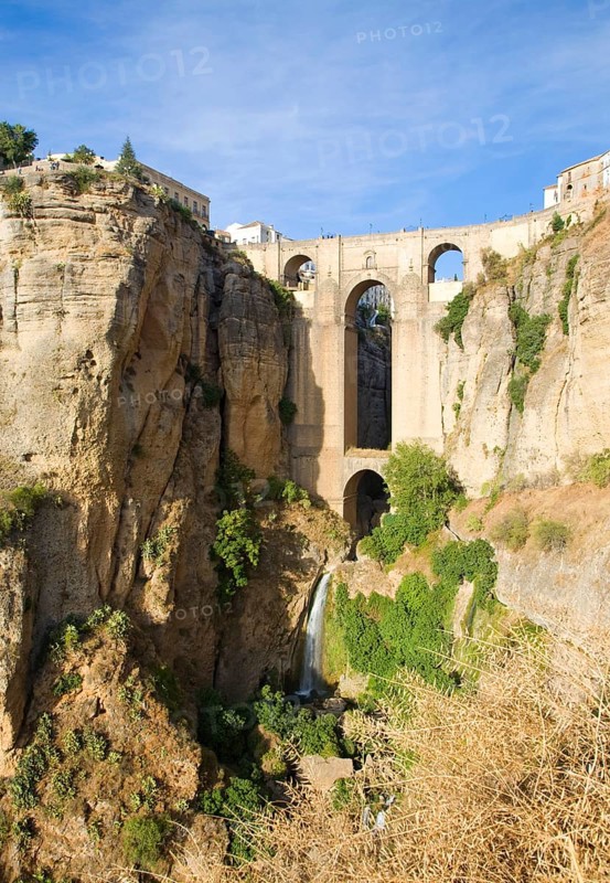 Historic New Bridge, Puente nuevo, spanning the El Tajo gorge over the Rio Guadalevín river, Ronda, Spain, Europe