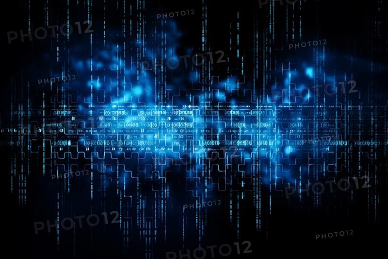 Blue dynamic digital data streams, showcasing flowing lines of code in a mesmerizing pattern, ideal for representing advanced computing, cybersecurity, and the intricate world of programming, AI generated