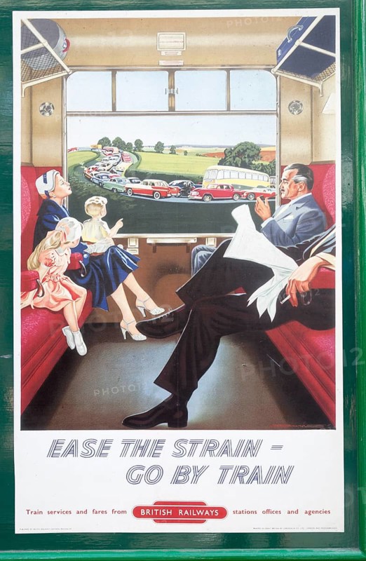 Vintage British Railways rail advertising poster, Swanage railway station, Dorset, England, UK
