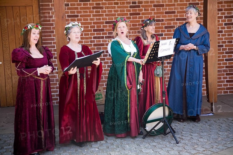Sweet Harmonie female singing group in Tudor costume performing at Layer Marney Tower, Essex, England, United Kingdom, Europe