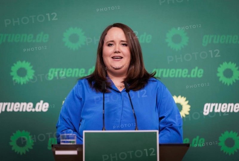 Ricarda Lang, Federal Chairwoman of Bündnis 90/Die Grünen, recorded during a press conference in Berlin, 8 April 2024