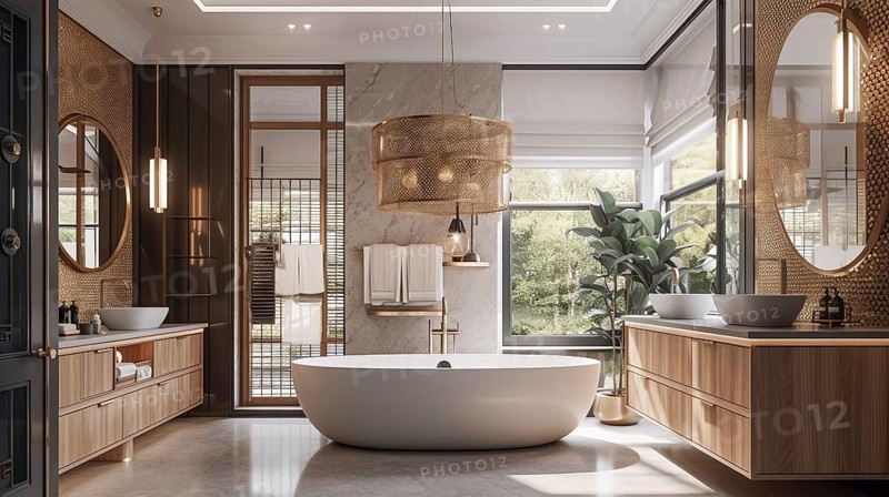 Luxurious custom bathroom upgrade interior, generative AI, AI generated