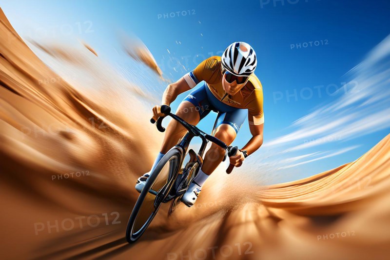 Abstract digital render of an olympic triathlete on the bike morphing into fluid shapes, AI generated, Paris, Paris, Olympic Games