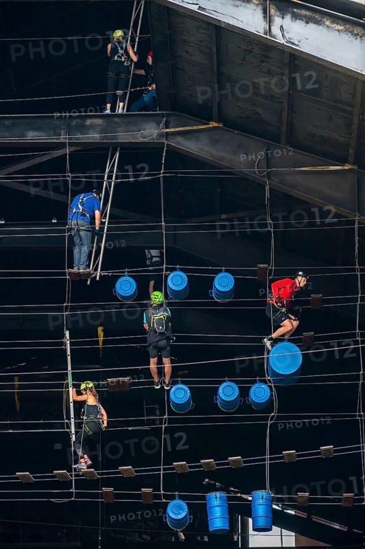 Landschaftspark Duisburg Nord, high ropes course, high ropes course, in the former foundry hall of blast furnace 2, North Rhine-Westphalia, Germany, Europe
