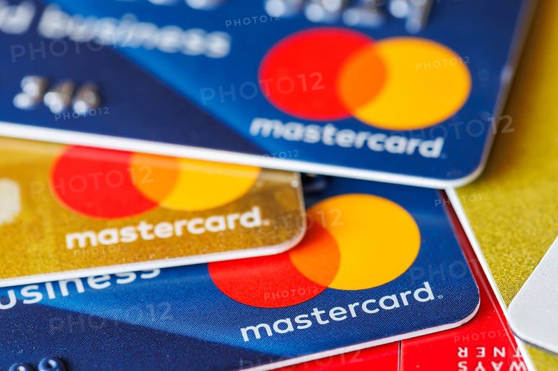 Credit cards from Mastercard to pay as background in Stuttgart, Germany, Europe