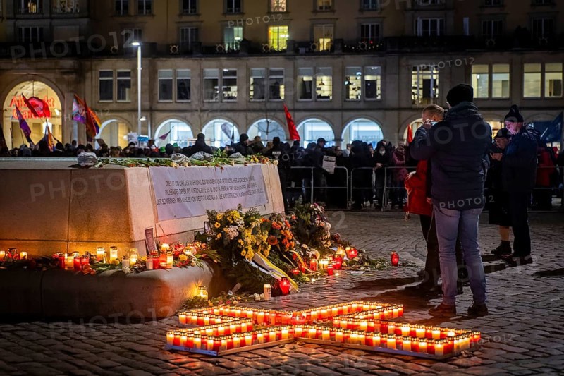 On 13 and 14 February 1945, Dresden was heavily destroyed in three Allied bombing raids. Every year, the people of Dresden commemorate this event at various events. Commemoration staged by right-wing forces on the Altmarkt without referring to the causes of this catastrophe, Dresden, Saxony, Germany, Europe