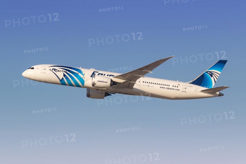 A Boeing 787-9 Dreamliner aircraft of Egyptair with the registration SU-GFY at the airport in Dubai, United Arab Emirates, Asia
