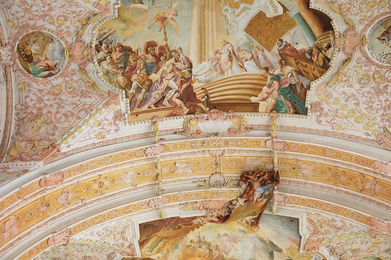 Fresco cycle, ceiling frescoes, interior of the Cistercian abbey church Fürstenfeld in Fürstenfeldbruck, Upper Bavaria, Bavaria, Germany, Europe