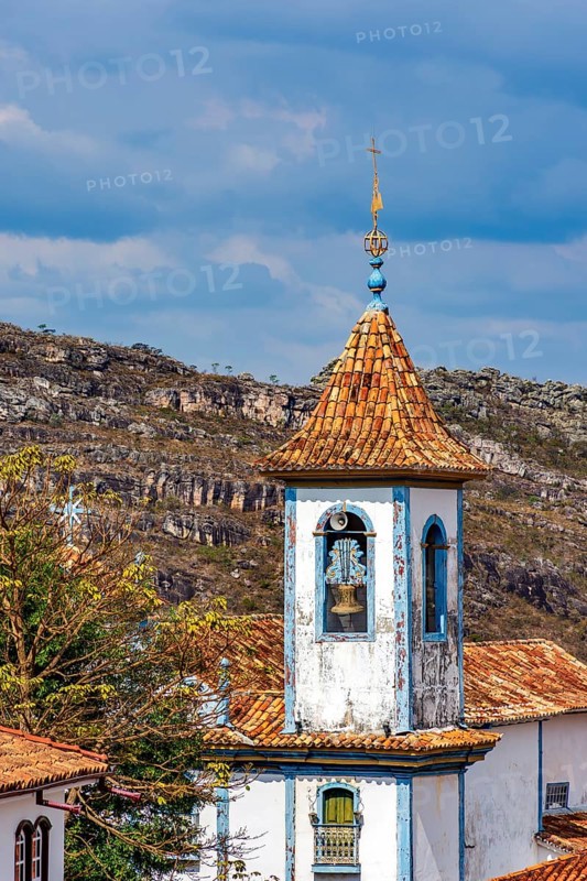 Old baroque church and its tower in the historic city of Diamantina in Minas Gerais, Diamantina, Minas Gerais, Brazil, South America