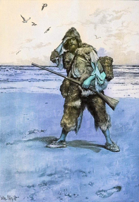 I Stood Like One Thunderstruck Illustration by Walter Paget from Robinson Crusoe by Daniel Defoe published by Cassell and Company 1896, I Stood Like One Thunderstruck Illustration by Walter Paget from Robinson Crusoe by Daniel Defoe published by Cassell and Company 1896, Historic, digitally restored reproduction from a 19th century original, Record date not stated