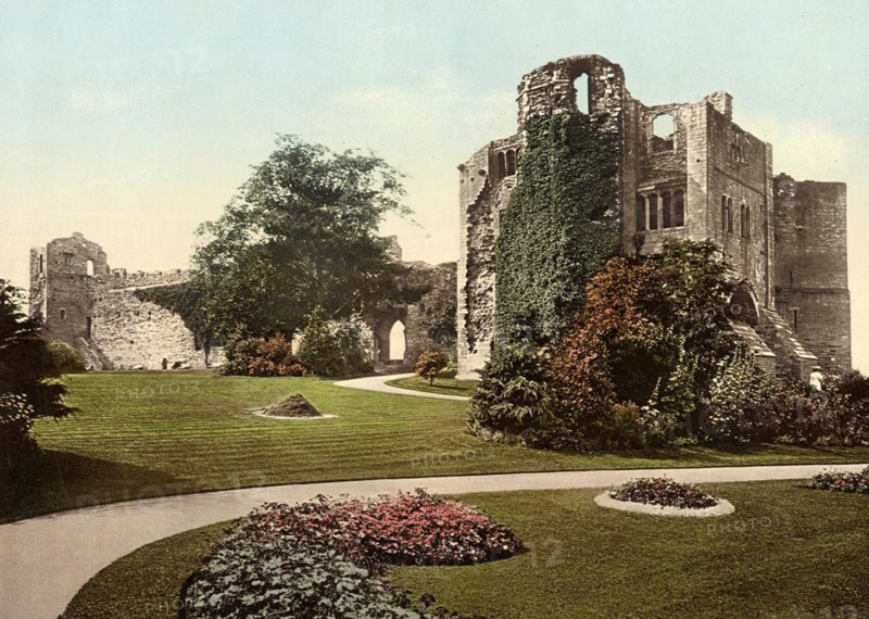 Newark castle and gardens, England, c. 1890, Historic, digitally restored reproduction from a 19th century original