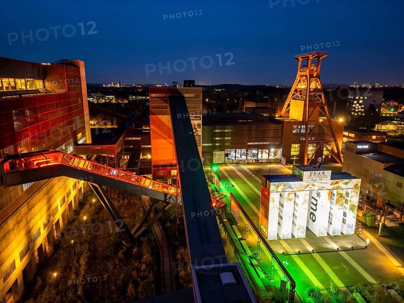 Temporary art installation Global Gate at the UNESCO World Heritage Site Zeche Zollverein, interpretation of the Brandenburg Tor tor made of 37 freight containers, created as part of the KI Biennale, artistically designed by the artist Super*me, developed by Marcus shepherd, stands on the Zollverein site, EssenNorth Rhine-Westphalia, Germany until 30.03.25