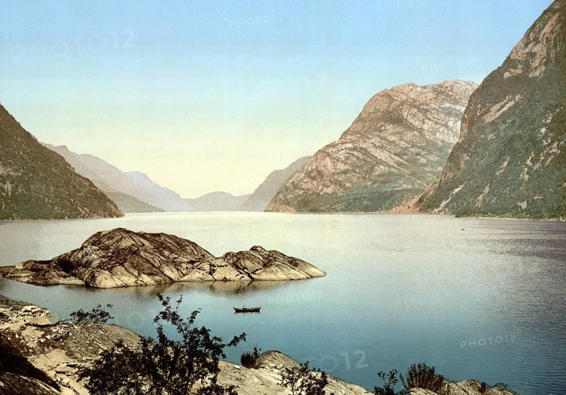 Sorfjord from Odde, Odda, Hardangerfjord, Norway, View from 1885, Historical, digitally restored reproduction from a 19th century original, Record date not stated, Europe