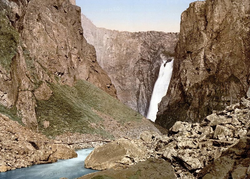 Vorinfos, Voringsfoss, Hardanger Fjord, Norway, View from 1885, Historical, digitally restored reproduction from a 19th century original, Record date not stated, Europe