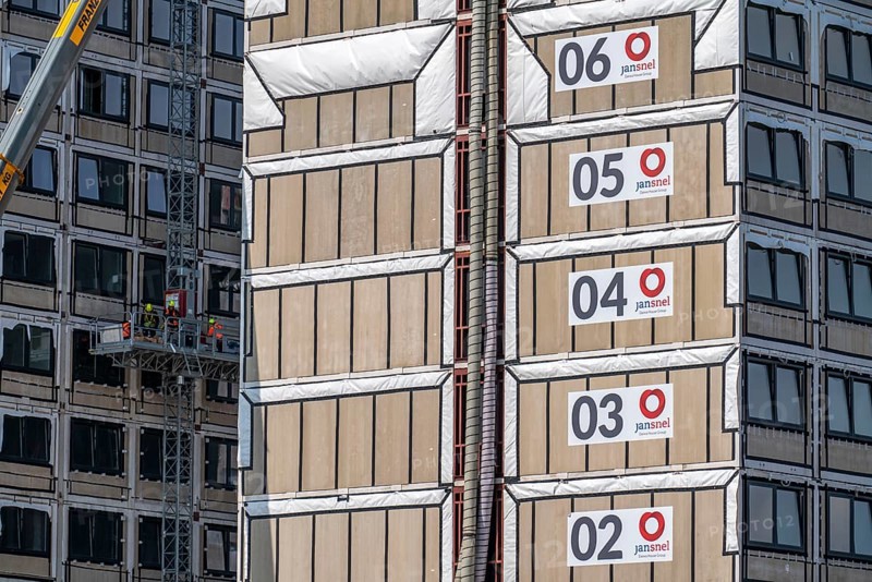 Construction site of the Community Campus, 737 student flats, each 20 square metres in size, fully furnished, in modular construction, using prefabricated room modules, by the Dutch modular building contractor Jan Snel, largest modular building in Europe, Bochum North Rhine-Westphalia, Germany, Europe