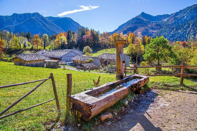 Markus Wasmeier Farm Museum in autumn, Schliersee, Mangfall mountains, Upper Bavaria, Bavaria, Germany, Europe