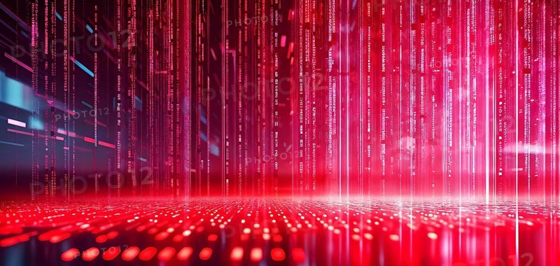 Abstract animation of binary code cascading down like digital rain, representing data insights in monochromatic red hues, AI generated