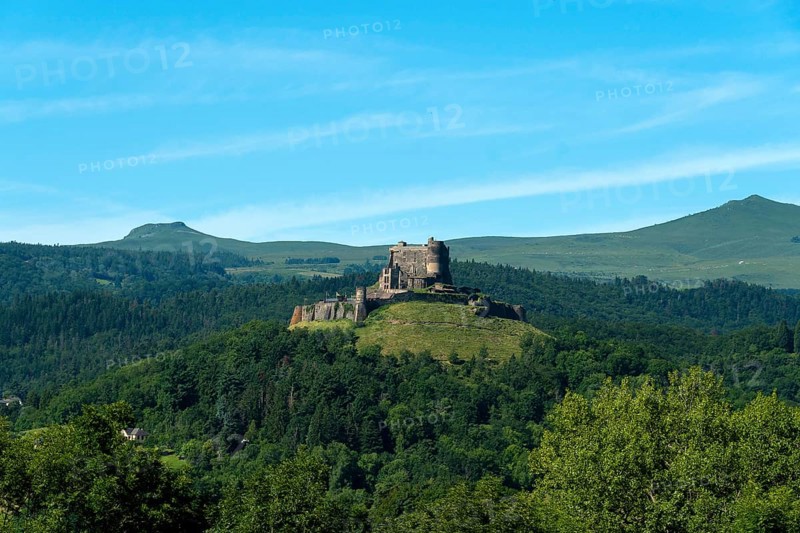 View of the medieval castle of Murol in the Auvergne Volcanoes Regional Natural Park, Puy de Dome, Auvergne Rhone Alpes, France, Europe