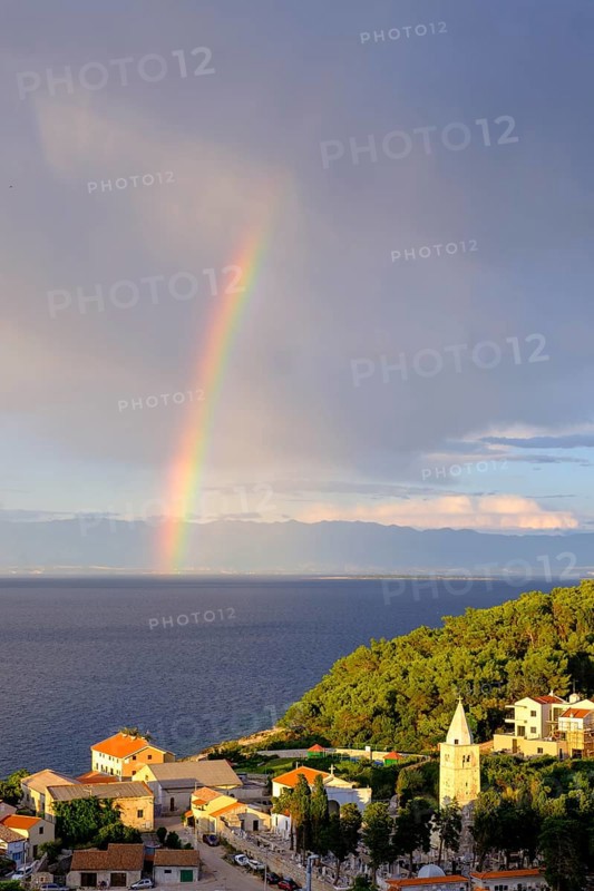 Rainbow in Sveti Martin Bay, Mali Losinj, Losinj Island, Kvarner Gulf Bay, Croatia, Europe
