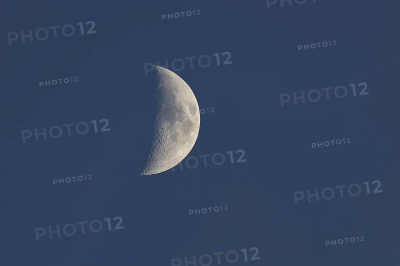 Waxing moon (Luna) in the early evening, Wilnsdorf, North Rhine-Westphalia, Germany, Europe