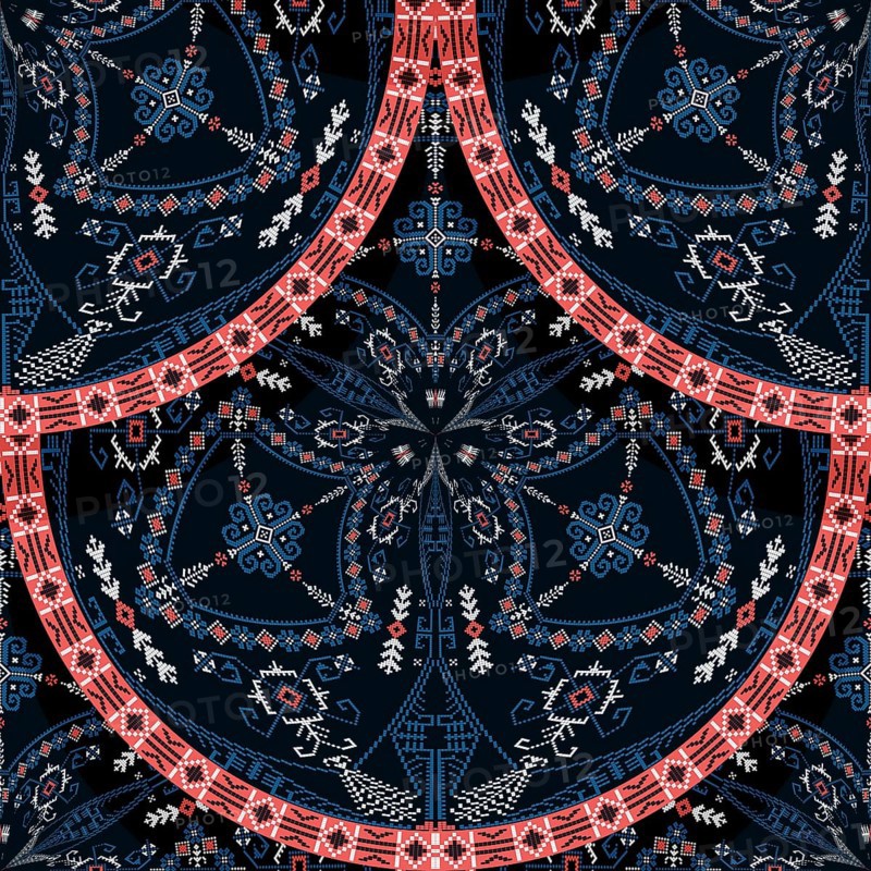 Seamless Latvian embroidery circular pattern, vector template for your design