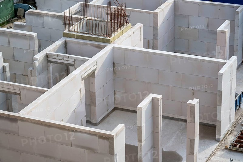 Building site, shell construction, walls of a residential building are finished, lift shaft