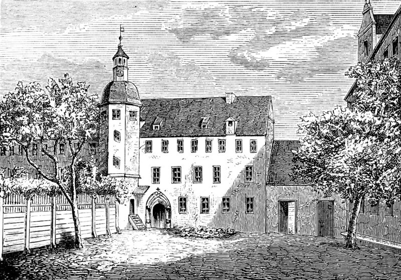 The Luther House, former monastery in Wittenberg, a gift from the Elector to Luther, historical illustration 1883