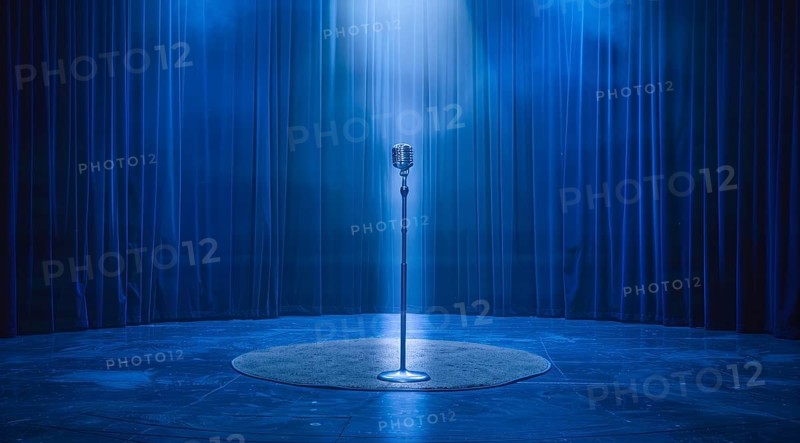Microphone retro style, entertainment or rock concert. Concept of unique and lonely voice, AI generated
