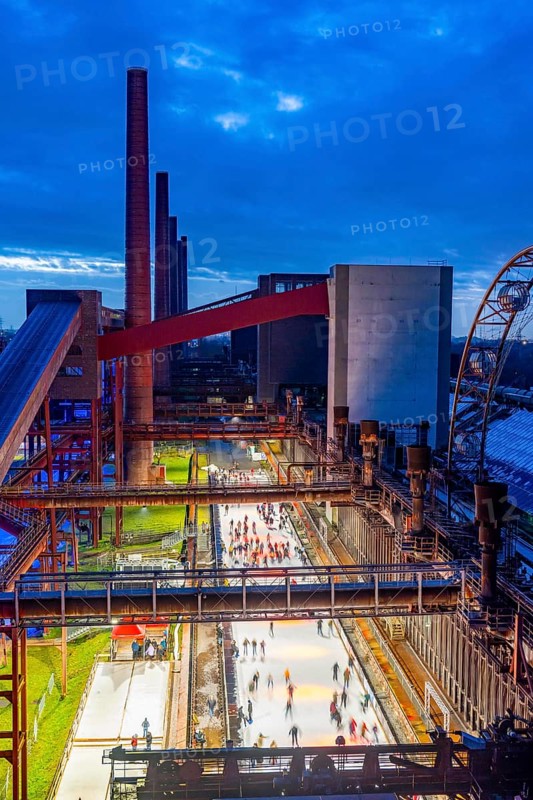 The ice rink at the Zollverein coking plant, Zollverein Coal Mine Industrial Complex World Heritage Site, North Rhine-Westphalia, Germany, Europe