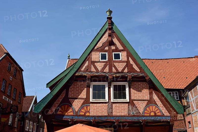 Europe, Germany, Schleswig-Holstein, Hamburg metropolitan region, Lauenburg, Elbe, Elbe street, oldest house from 1513, half-timbered gable, old town, historic buildings, Hamburg, Hamburg, Federal Republic of Germany, Europe