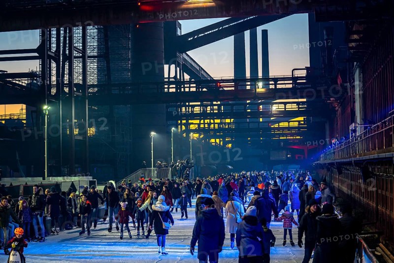 Ice rink at the Zollverein coking plant, Zollverein World Heritage Site, Essen, Germany, Europe