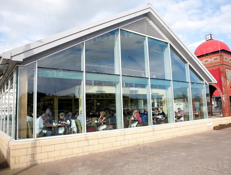 People eating inside Ee-Usk Restaurant, North Pier, Oban, Argyll and Bute, Scotland, United Kingdom, Europe