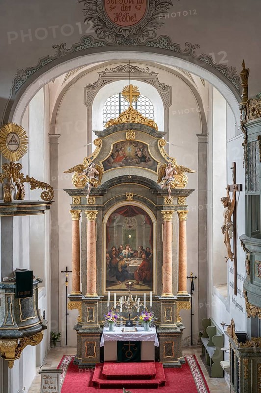 Chancel of the Protestant parish church, built 1733-1748, Hauptstr. 44, Betzenstein, Upper Franconia, Bavaria, Germany, Europe