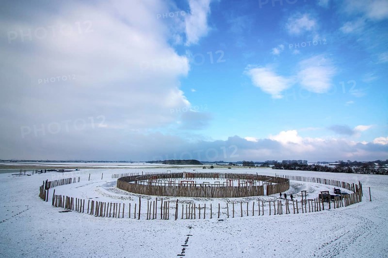 Pömmelte ring sanctuary in winter, prehistoric circular ditch complex, Pömmelte, Saxony-Anhalt, Germany, Europe