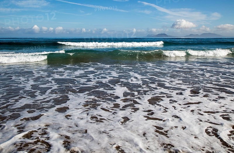 Atlantic Ocean coast beach and waves, Caleta de Famara, Lanzarote, Canary islands, Spain, Europe