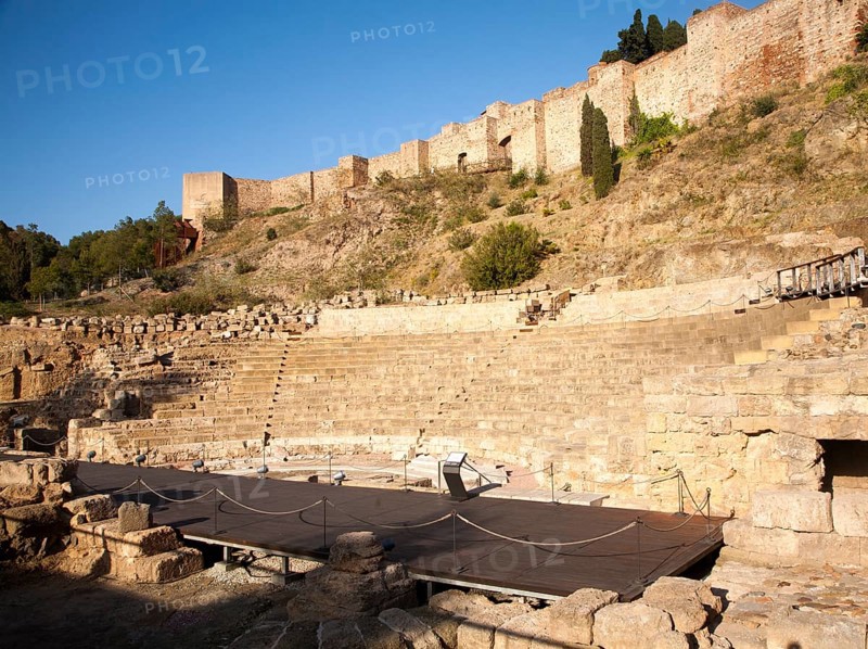 Roman theatre and walls of the Alcazaba fortress, Malaga, Spain, Europe
