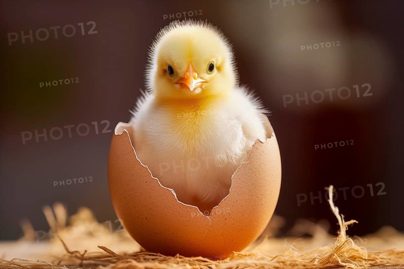 A close-up image capturing the moment a fluffy yellow chick emerges from its egg, showcasing the beauty of new life, AI generated